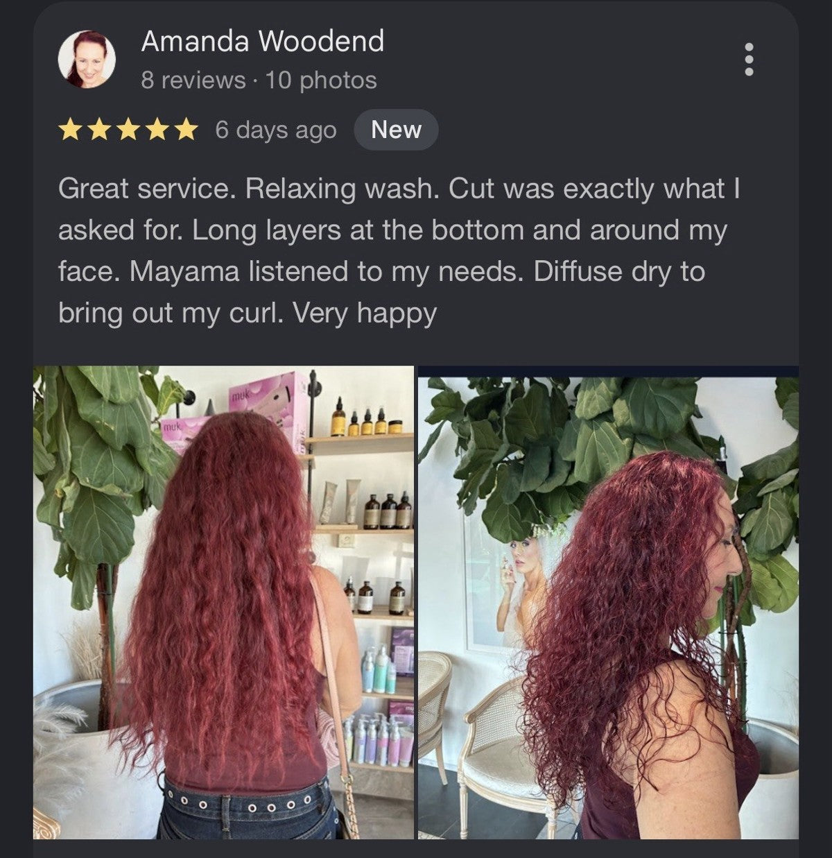 Amanda Woodend Google review screenshot