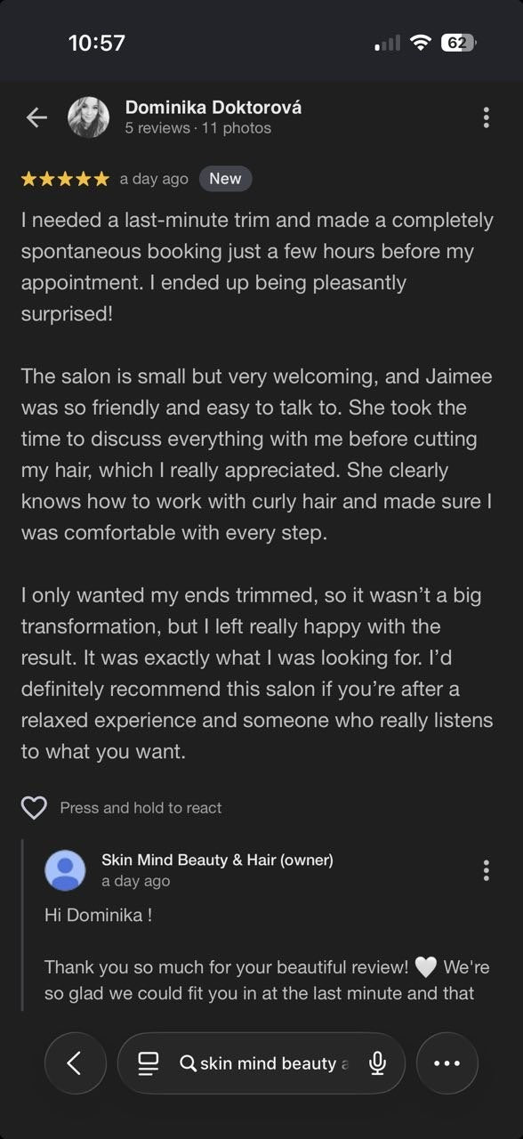 Dominika Doktorová Google review screenshot