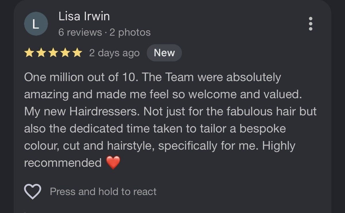 Lisa Irwin Google review screenshot